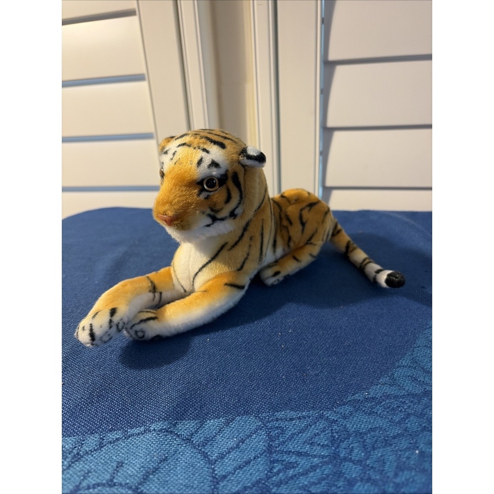 Vintage Plush Realistic Tiger Stuffed Animal  11" Soft Toy Hard Head